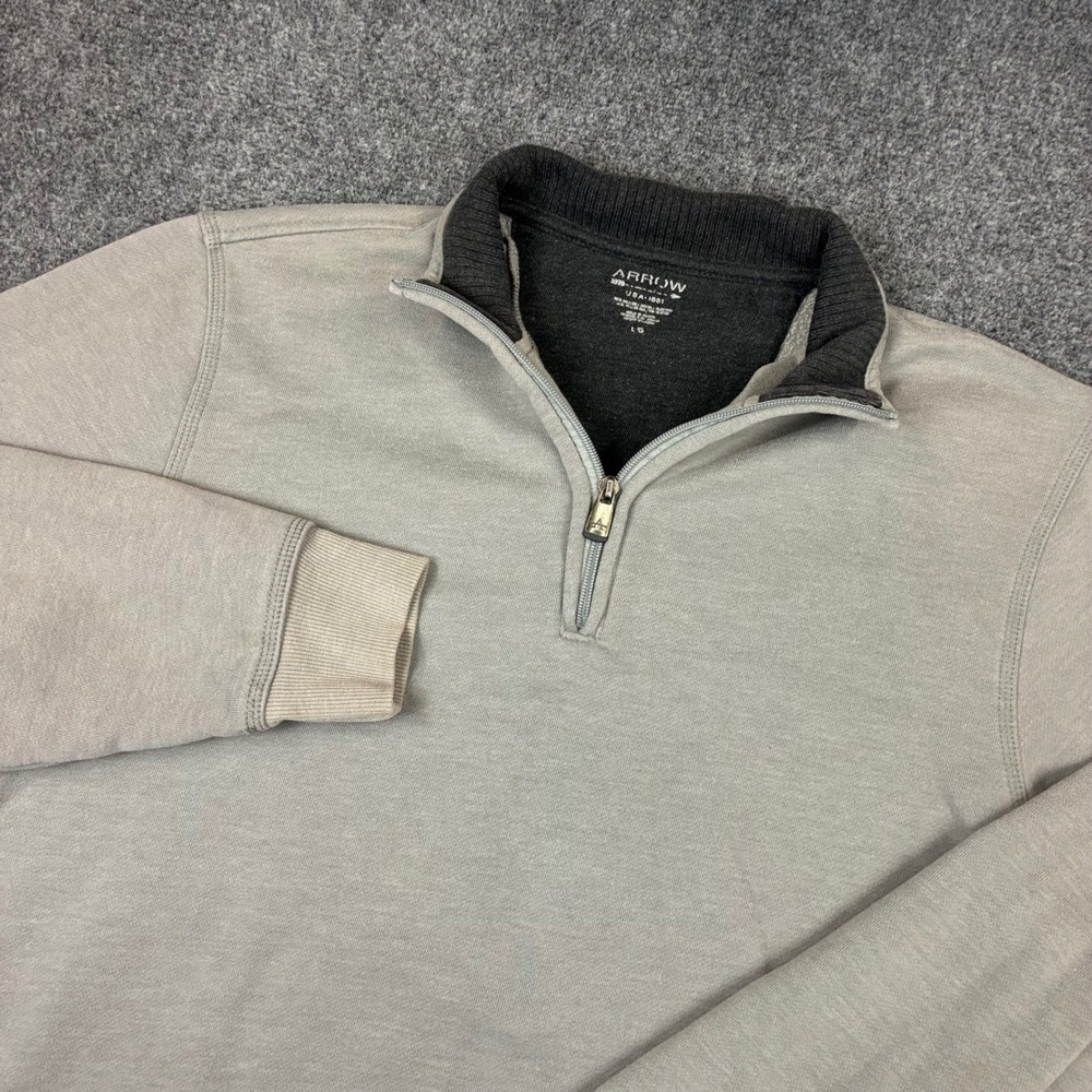 Arrow USA 1851 Mens Size Large Quarter Zip Pullover Sweatshirt Gray Mock Neck
